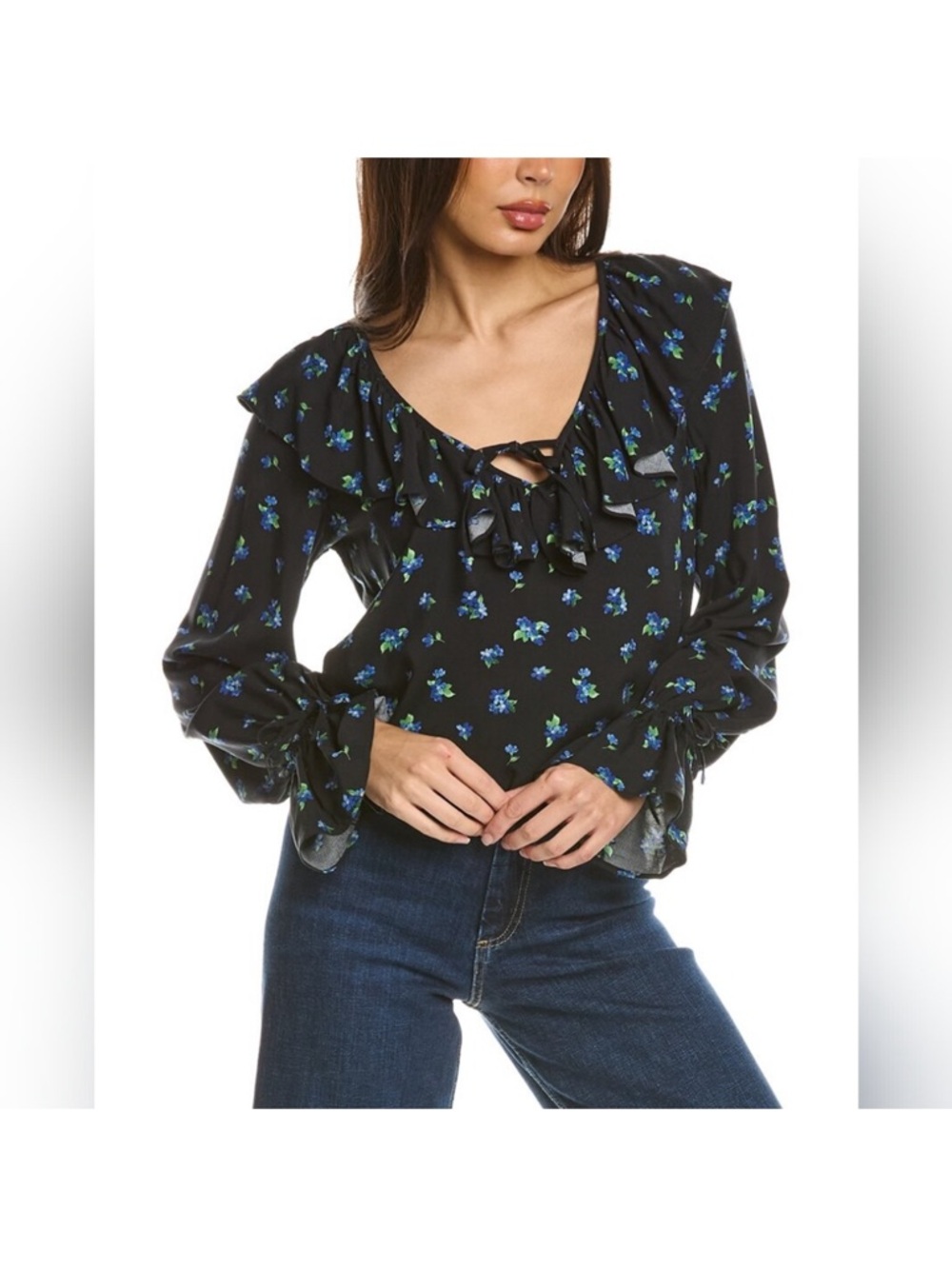 WeWoreWhat Black and Blue Floral Blouse